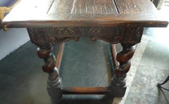 Spanish 18th Century Hand Carved Oak Console Table with Turned Legs