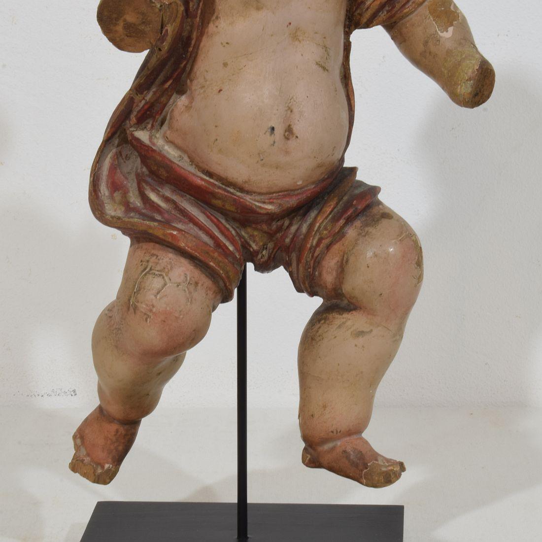 Spanischer Barockengel aus Holz, 18. Jahrhundert, handgeschnitzt im Angebot 7