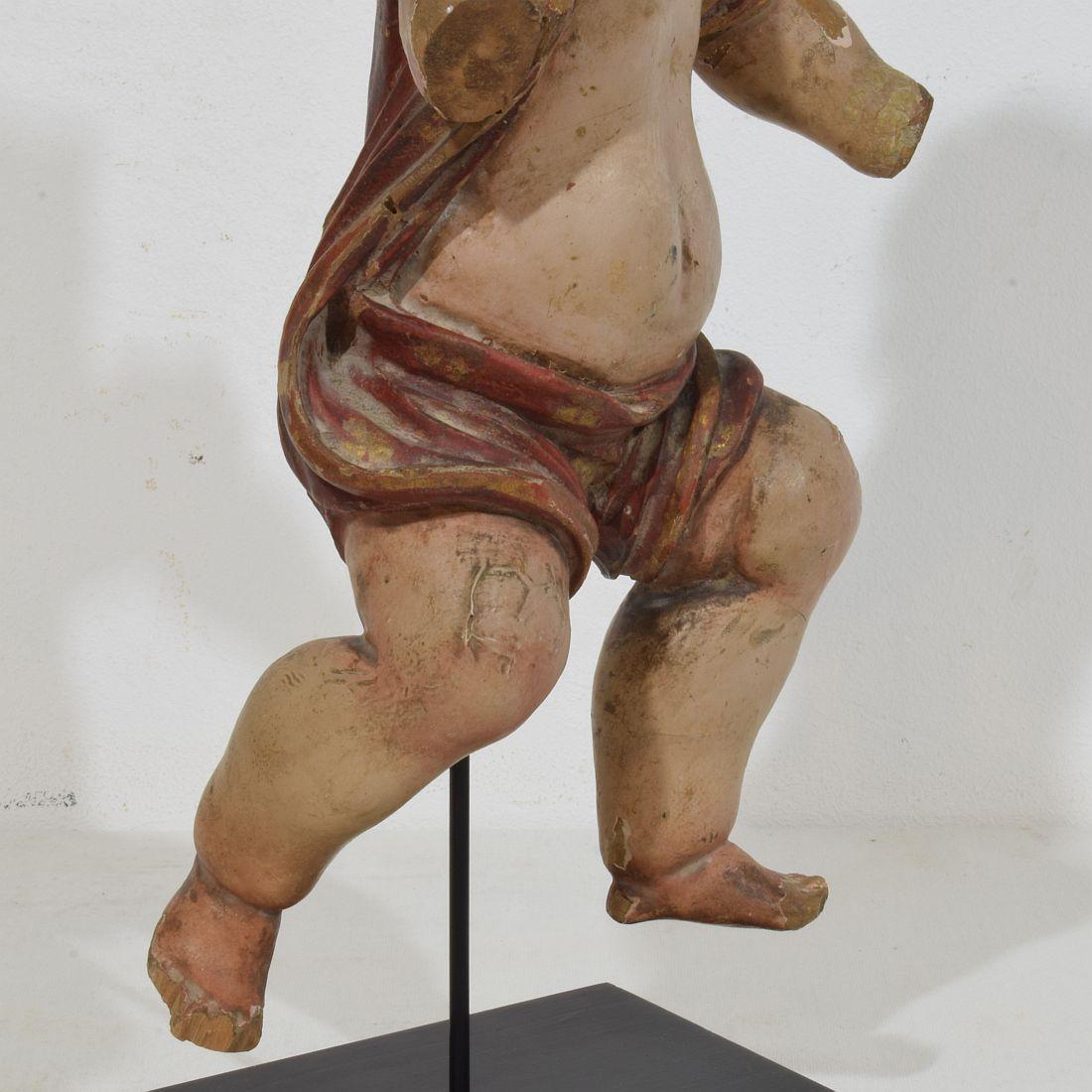 Spanischer Barockengel aus Holz, 18. Jahrhundert, handgeschnitzt im Angebot 9