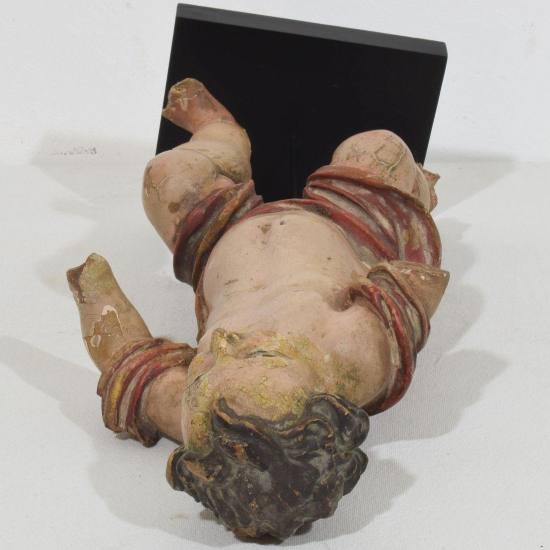 Spanischer Barockengel aus Holz, 18. Jahrhundert, handgeschnitzt im Angebot 11