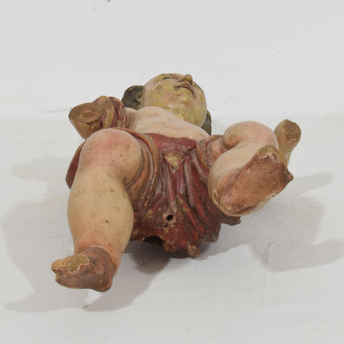 Spanischer Barockengel aus Holz, 18. Jahrhundert, handgeschnitzt im Angebot 12