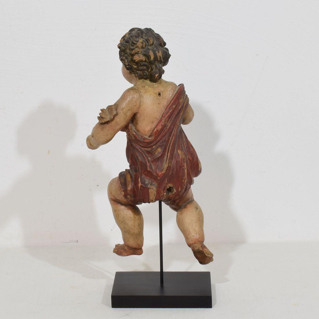 Intagliato a mano Angelo barocco spagnolo in legno intagliato a mano del XVIII secolo in vendita