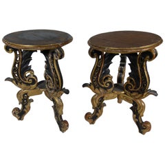Spanish 18th Century Hand Carved Wooden Pair of Side Tables