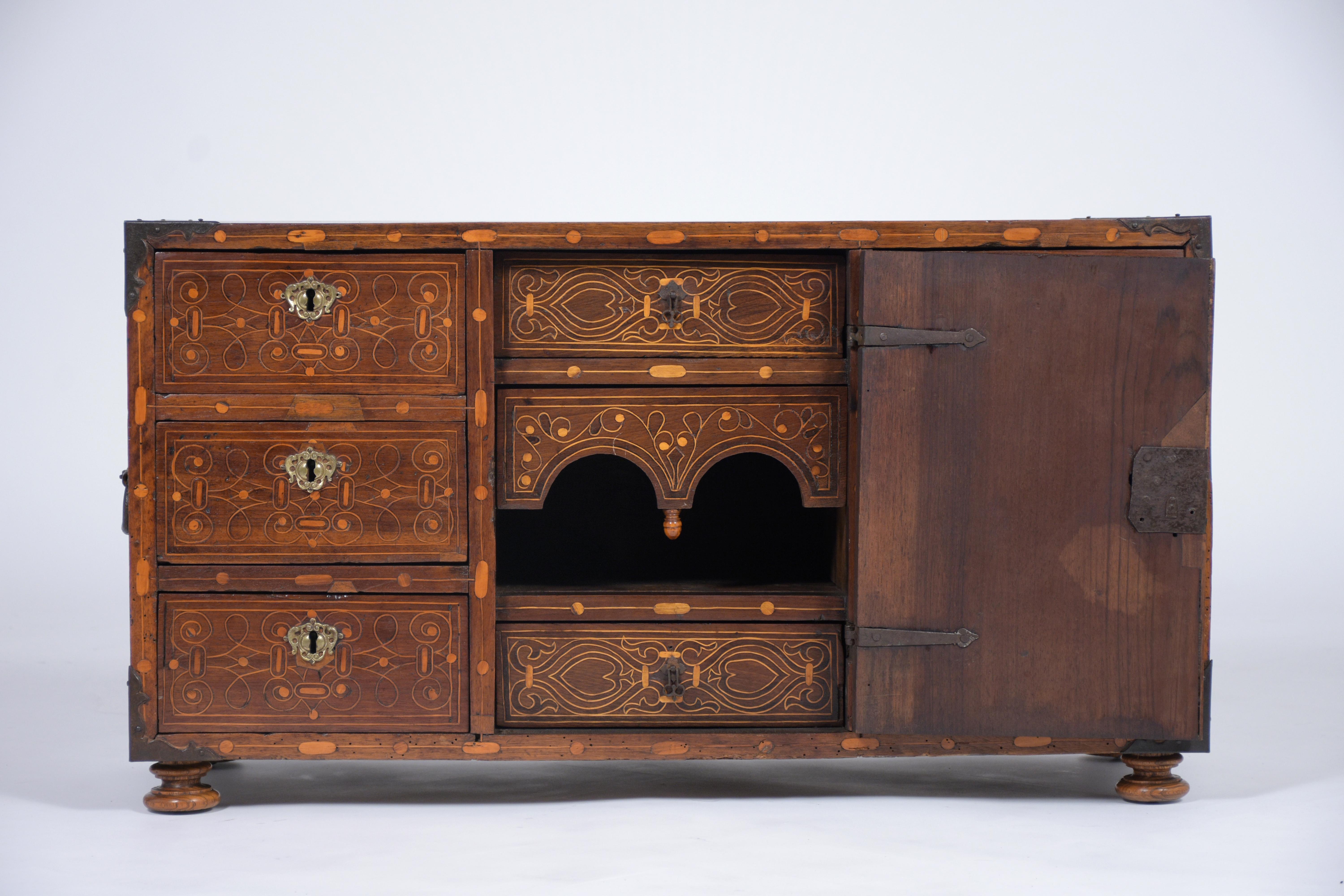 18th Century and Earlier Period Spanish Vargueno Inlaid Cabinet