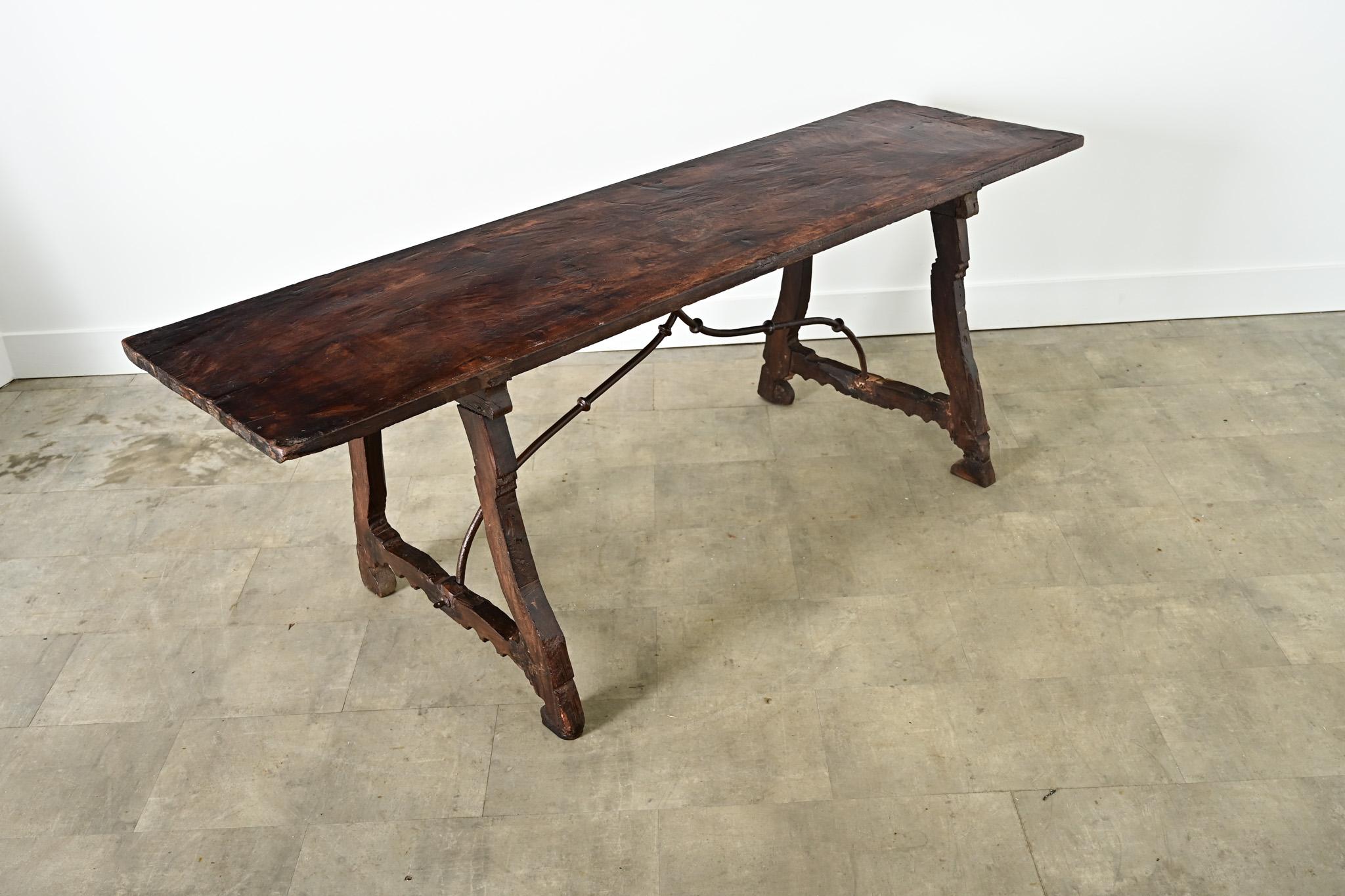 Iron Spanish 18th Century Oak Refectory Table For Sale
