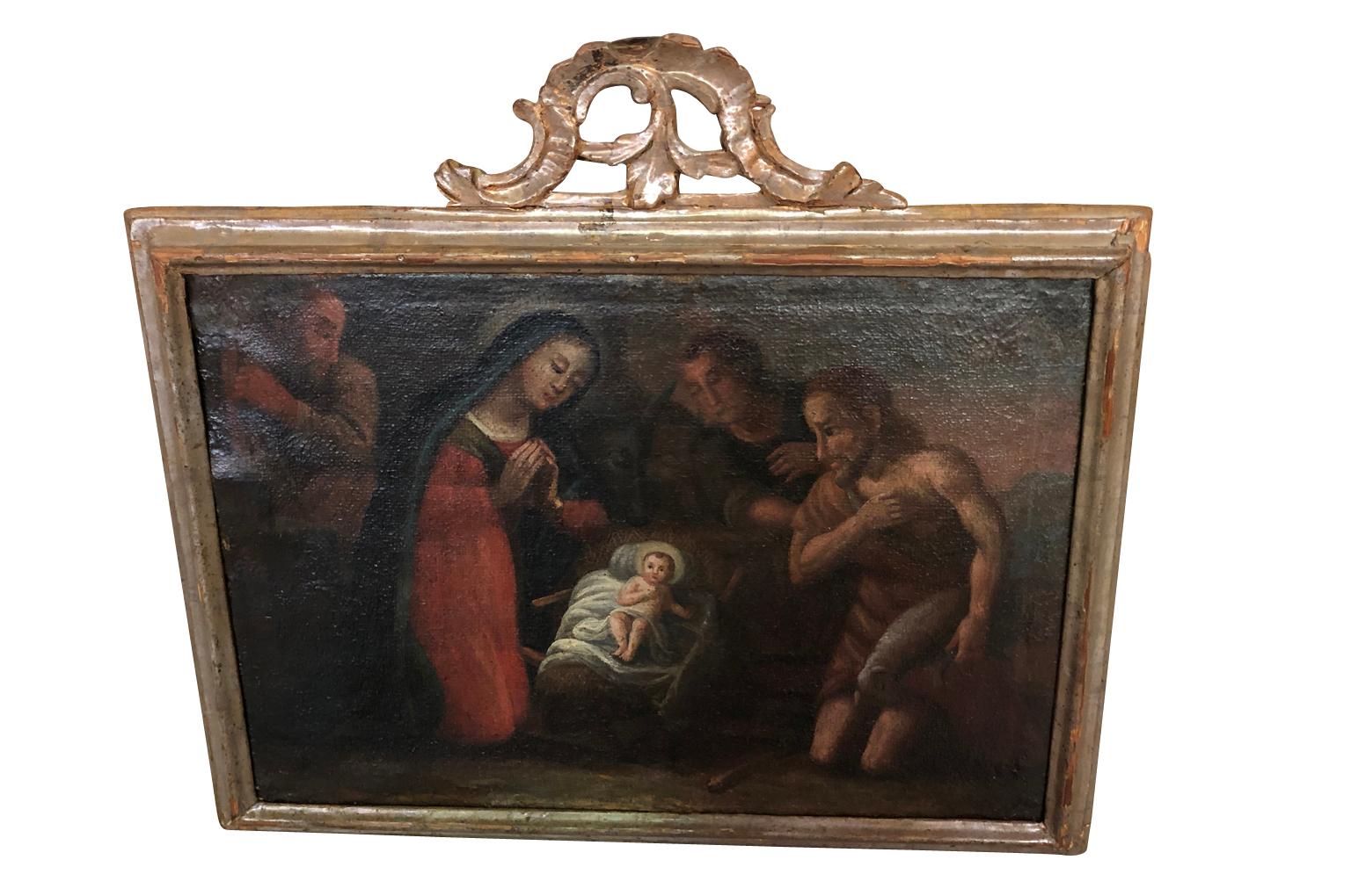 A stunning Spanish 18th century oil painting of the nativity housed in its original giltwood frame. Beautiful brushwork and detail. A wonderful piece of art.