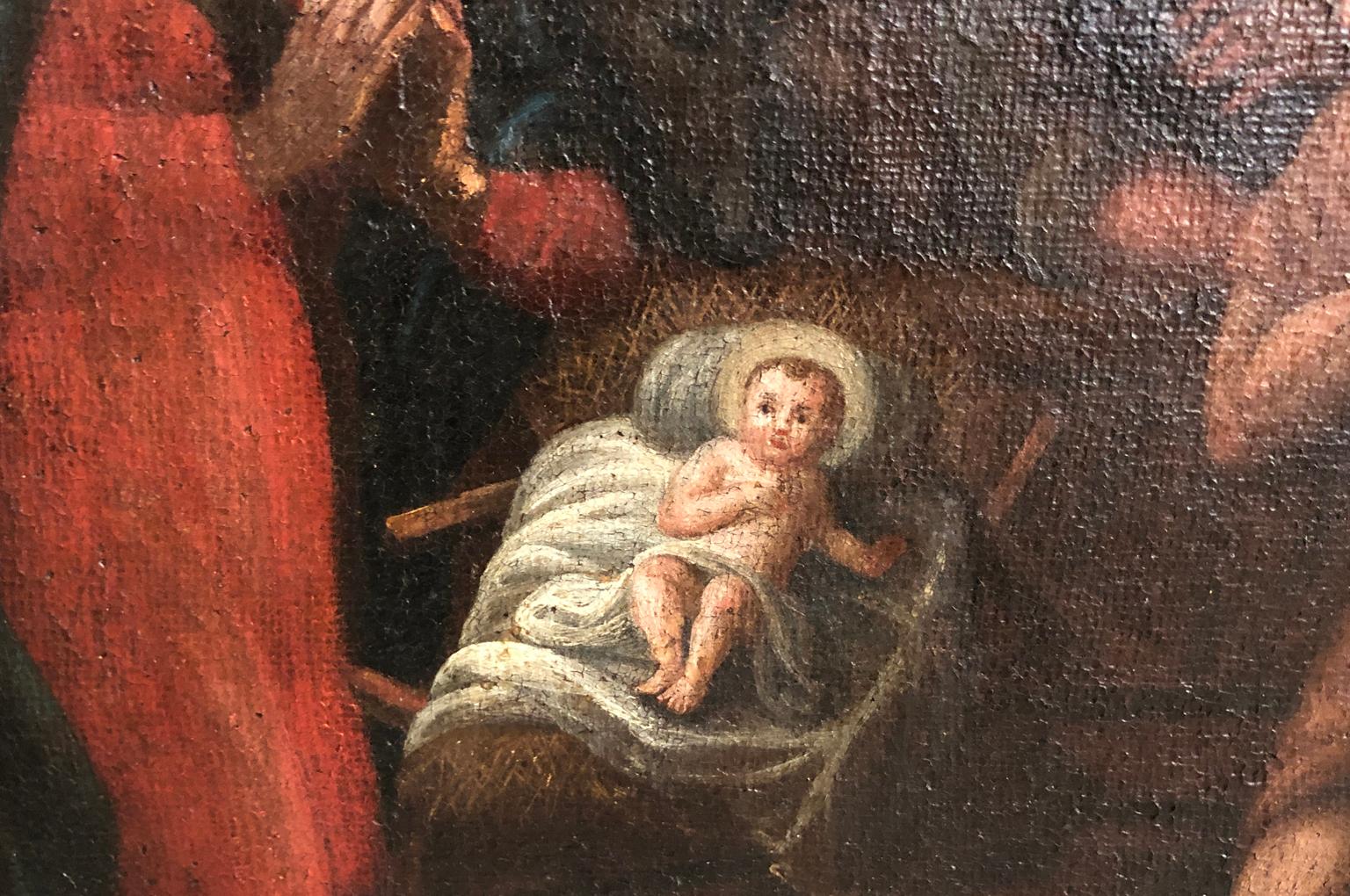 Canvas Spanish 18th Century Oil Painting of the Nativity