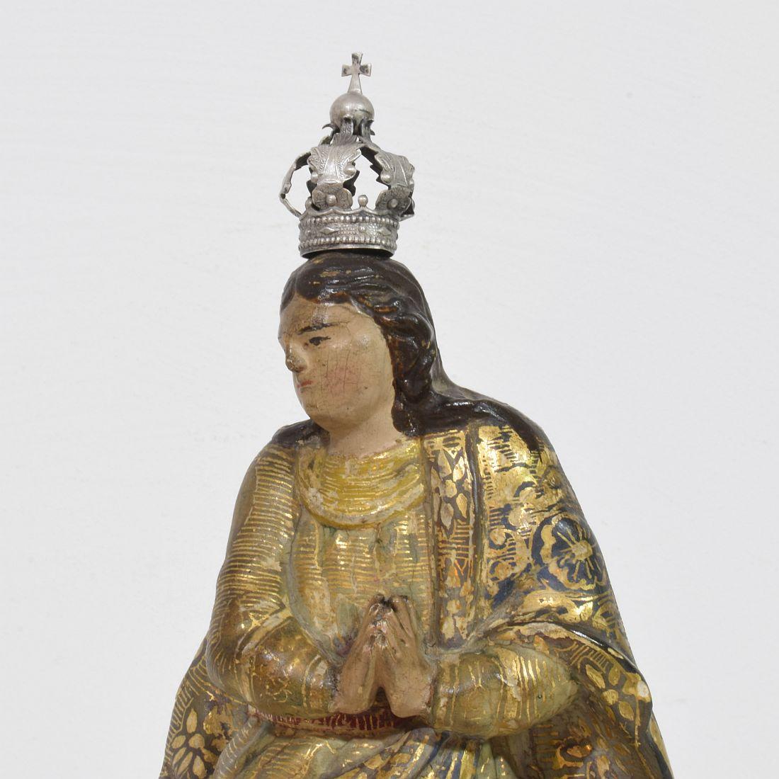 Spanish 18th Century Painted/ Gilded Wooden Madonna / Santos With Crown 2
