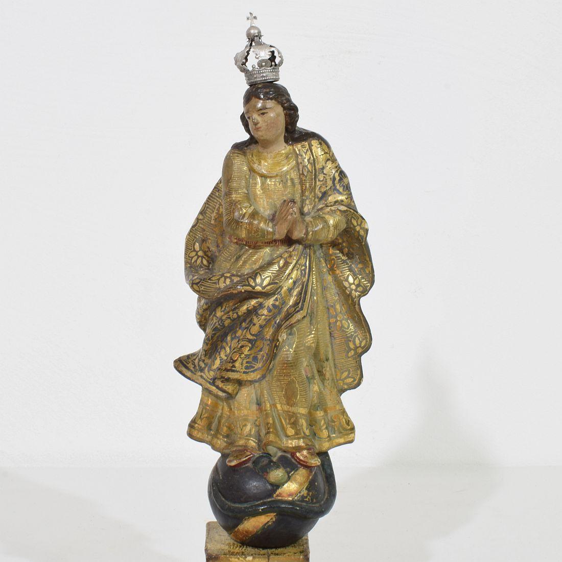 18th Century and Earlier Spanish 18th Century Painted/ Gilded Wooden Madonna / Santos With Crown