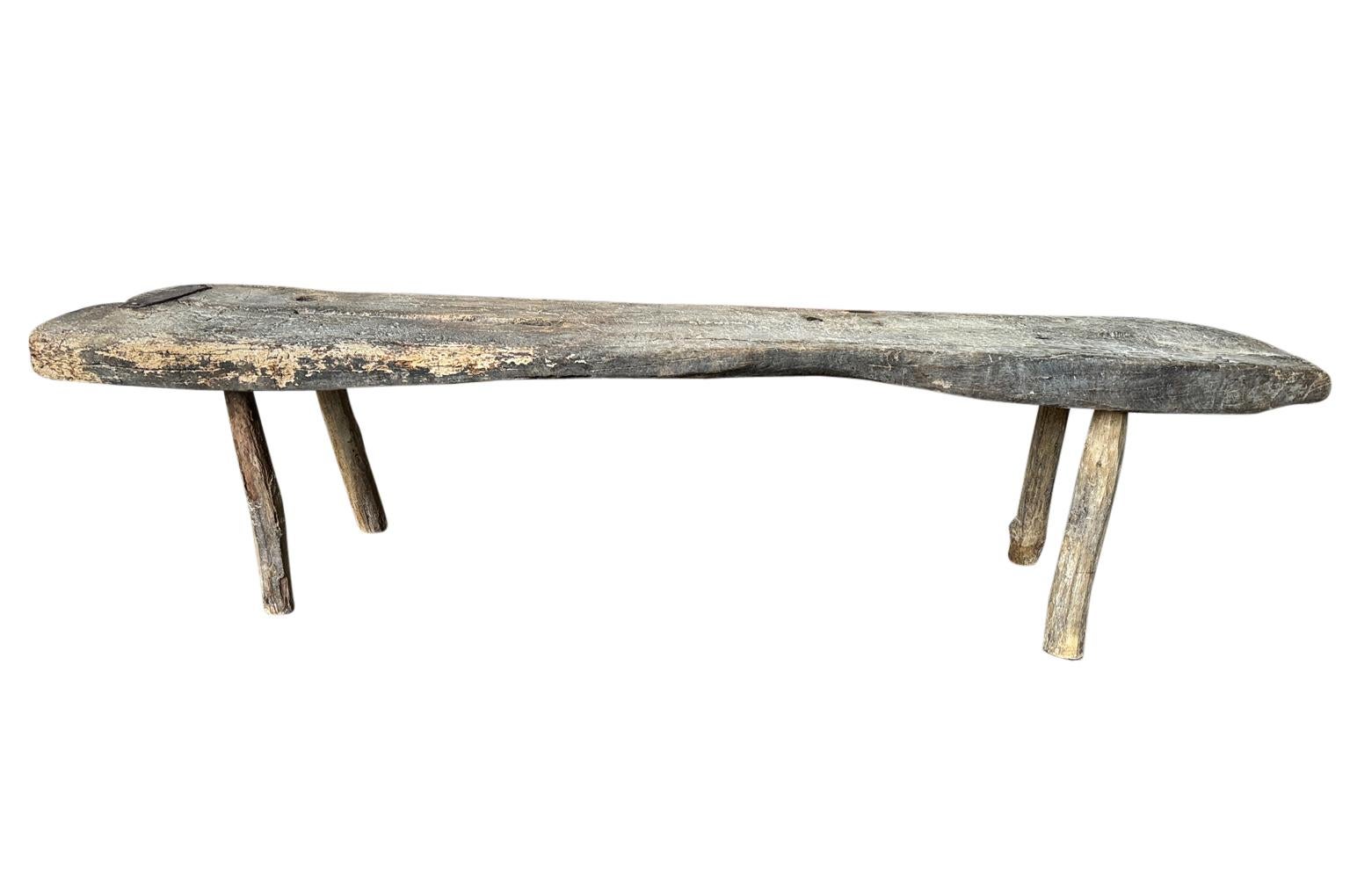 Spanish 18th Century Primitive Bench In Good Condition In Round Top, TX