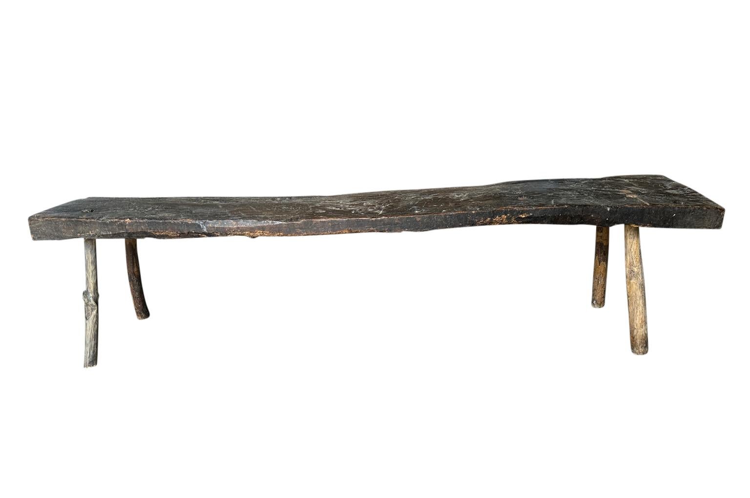 Spanish 18th Century Primitive Bench In Good Condition In Round Top, TX