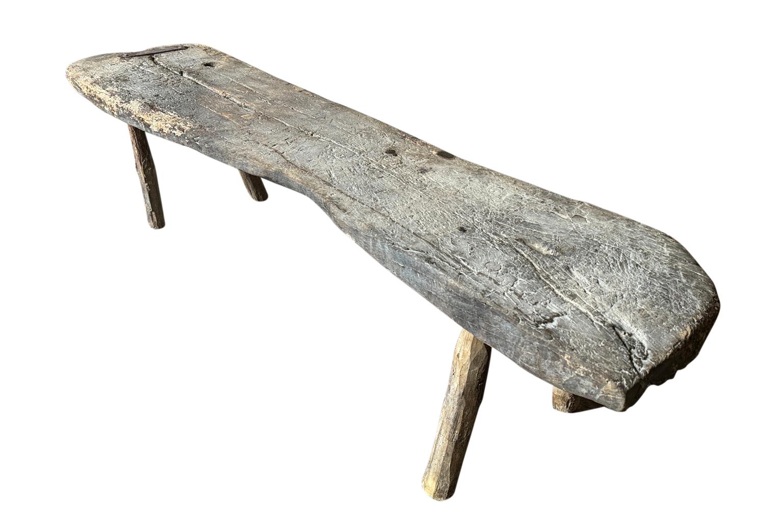 Chestnut Spanish 18th Century Primitive Bench