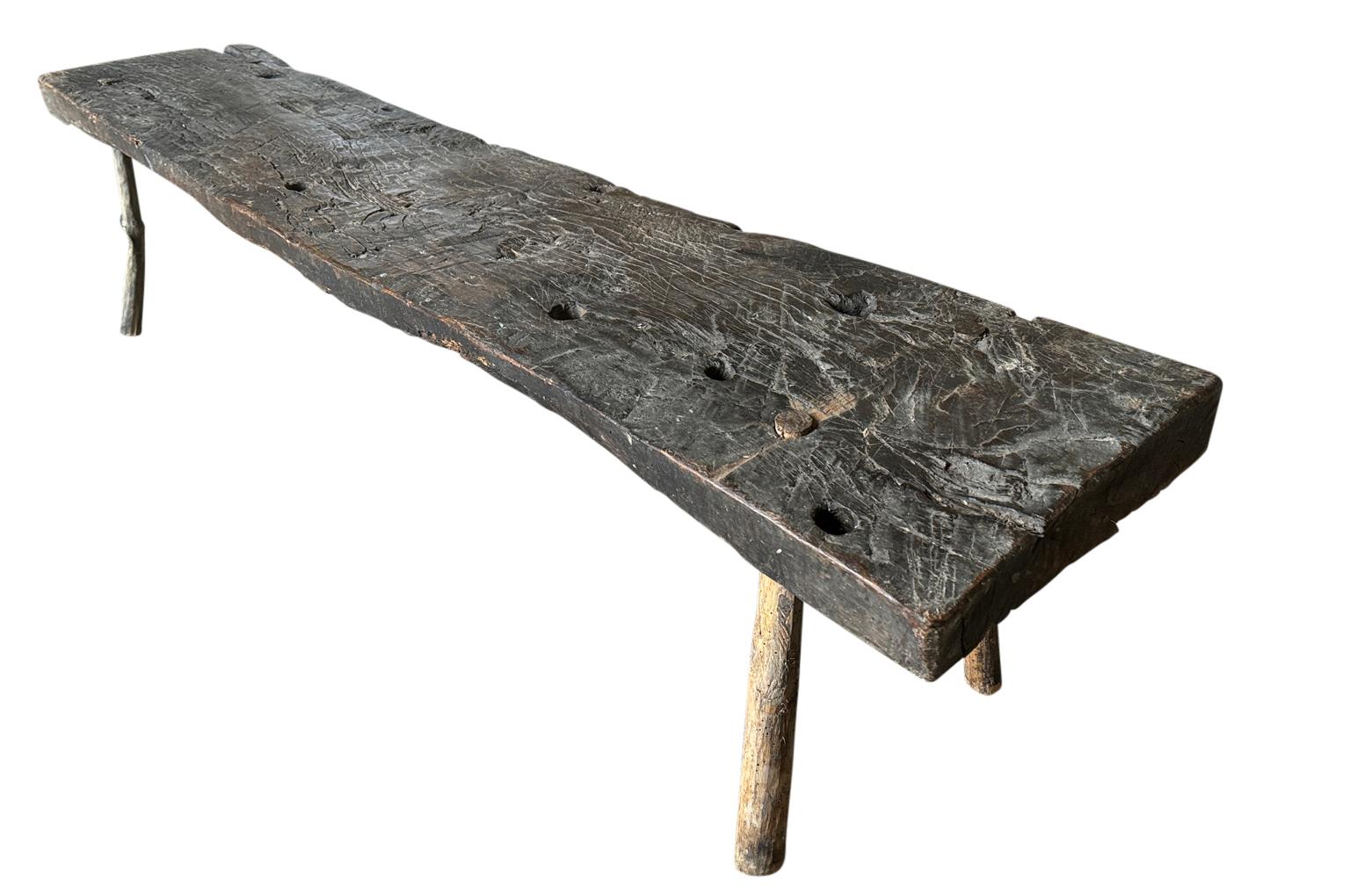 Chestnut Spanish 18th Century Primitive Bench