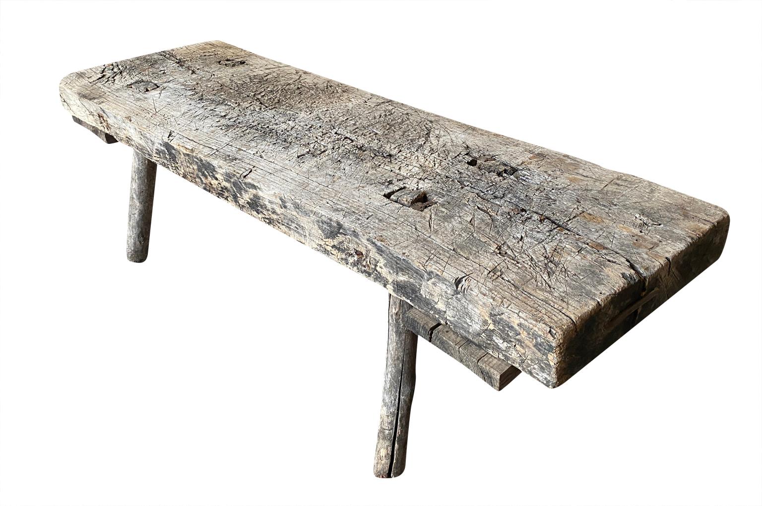 Chestnut Spanish 18th Century Rustic Bench - Coffee Table