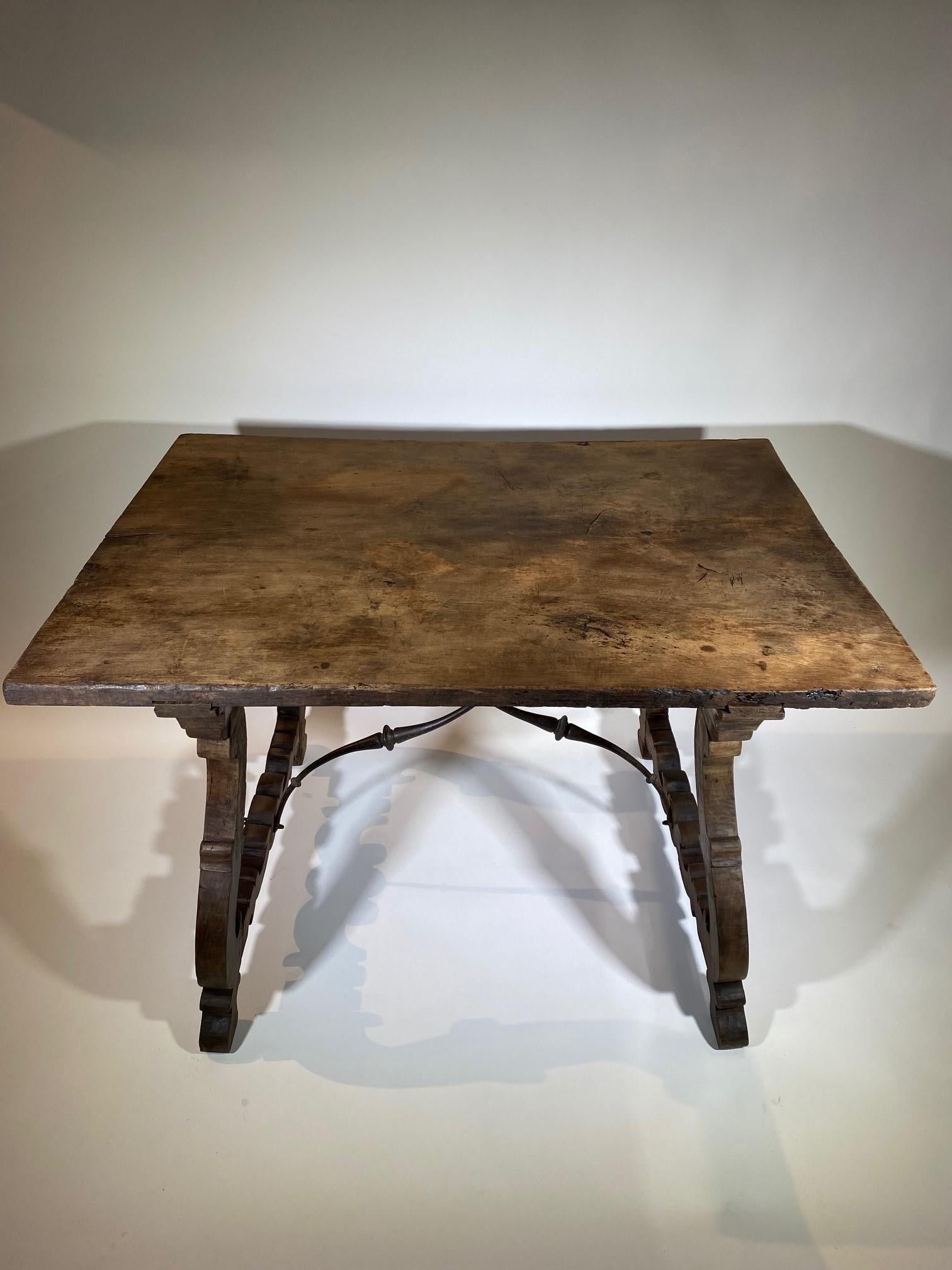 Walnut Spanish 18th Century Solid Board Top Writing Table For Sale