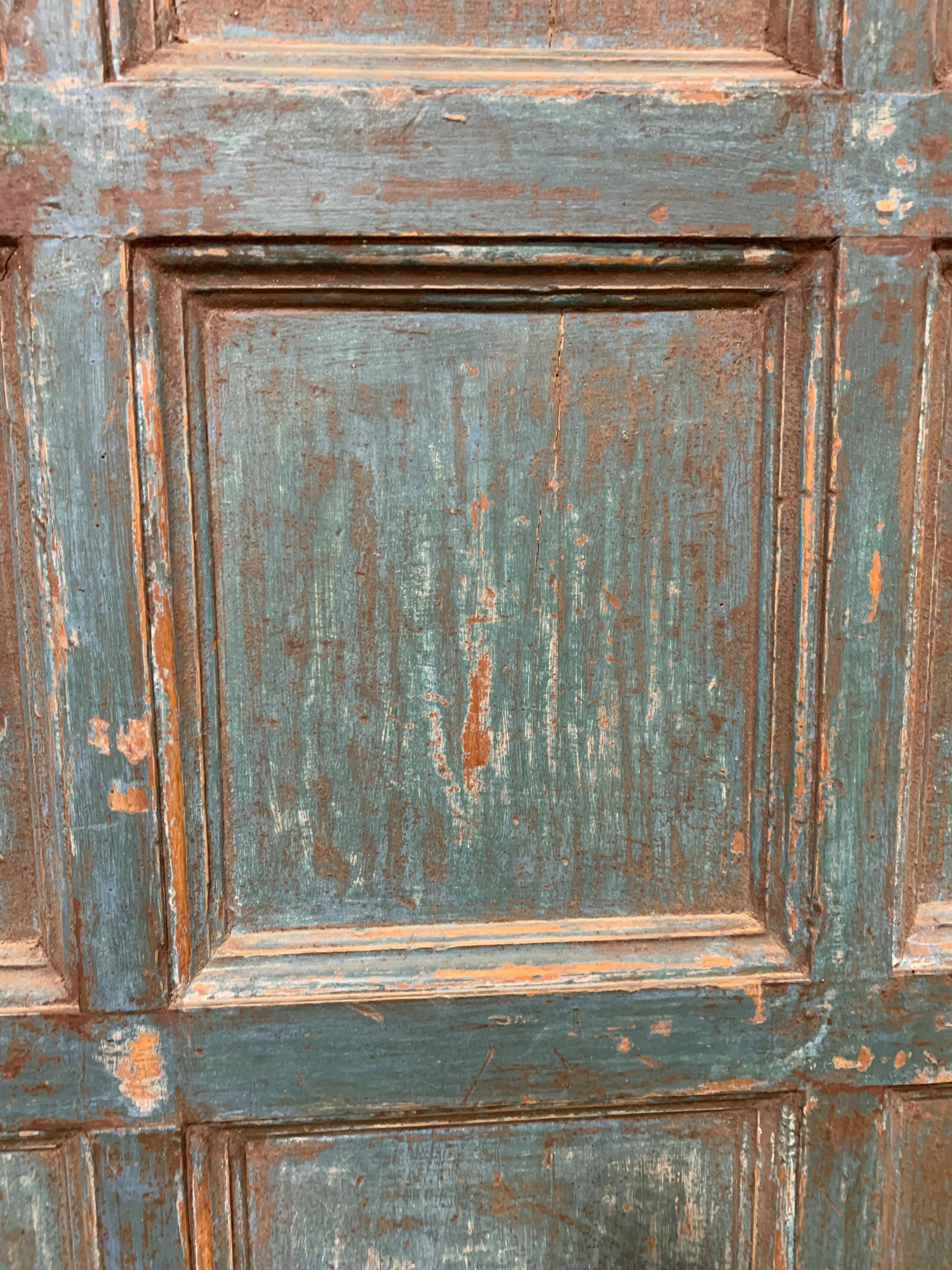 Painted Spanish 18th Century Twelve Panel Door With Original Paint . For Sale