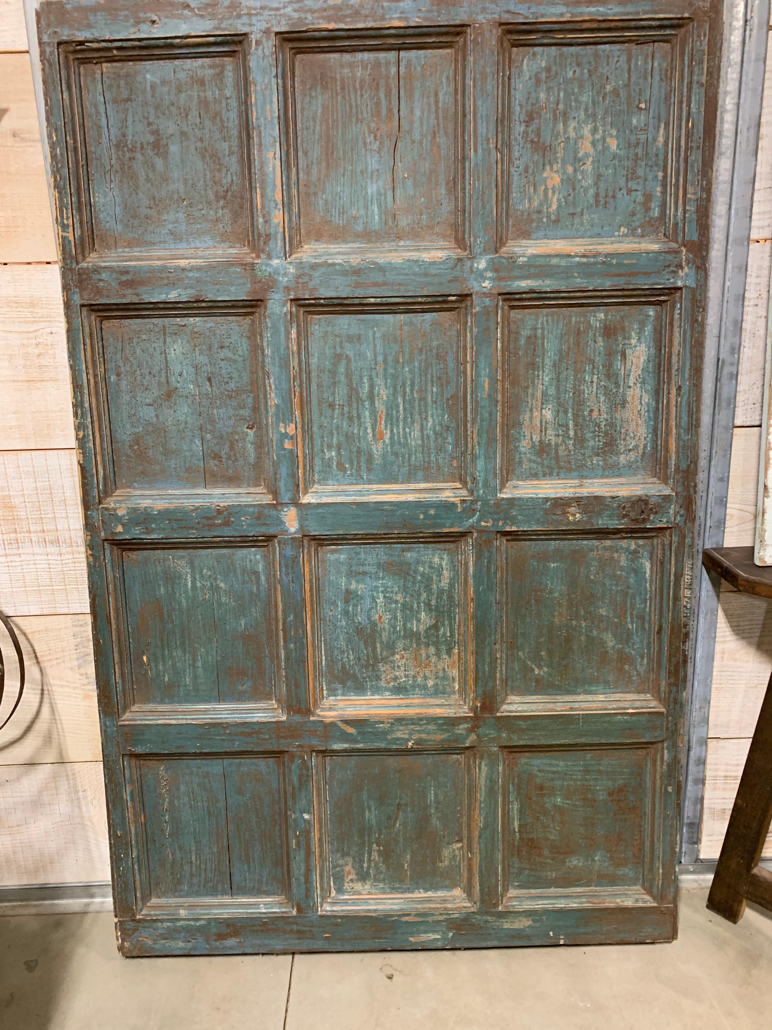Spanish 18th Century Twelve Panel Door With Original Paint . For Sale 1