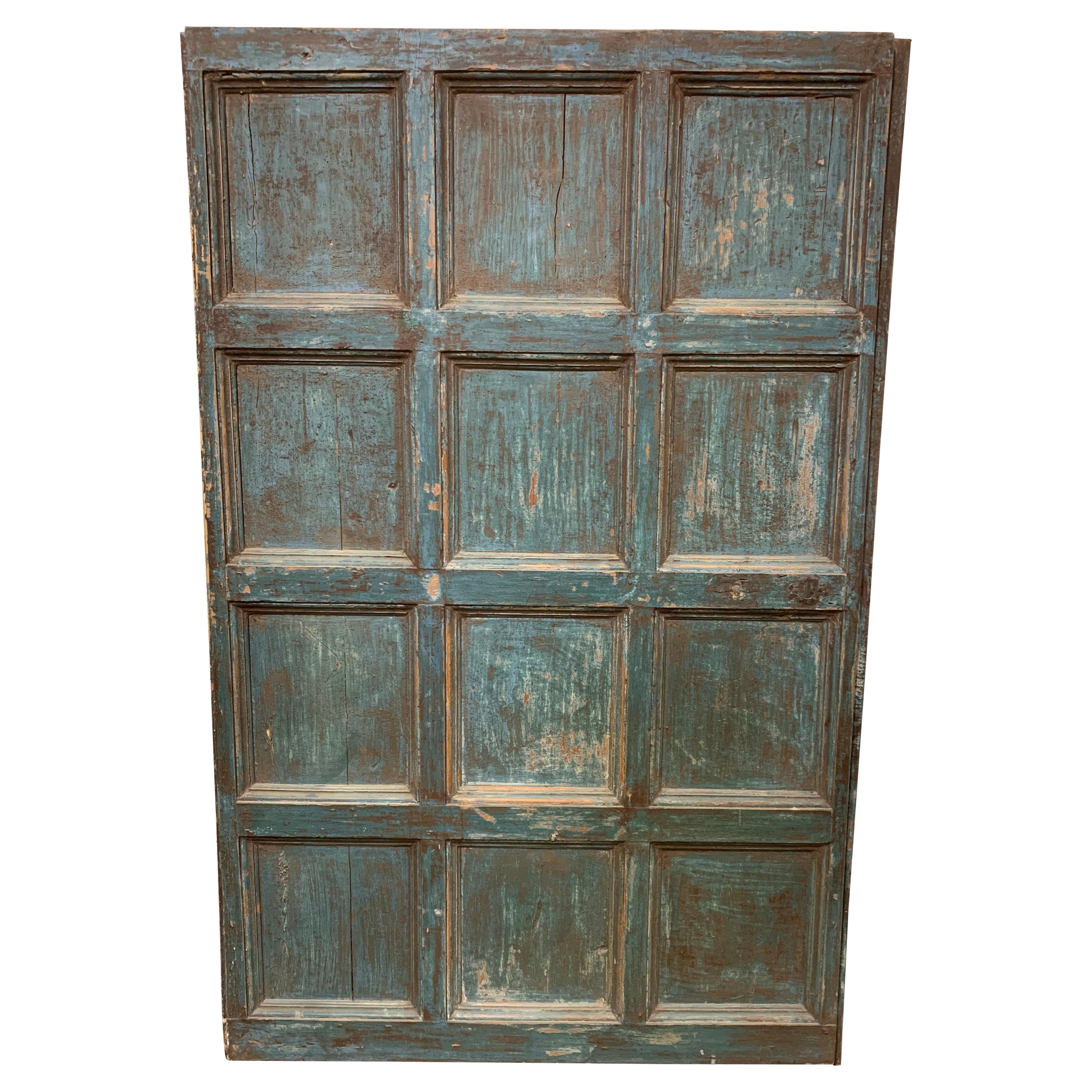 Spanish 18th Century Twelve Panel Door With Original Paint . For Sale