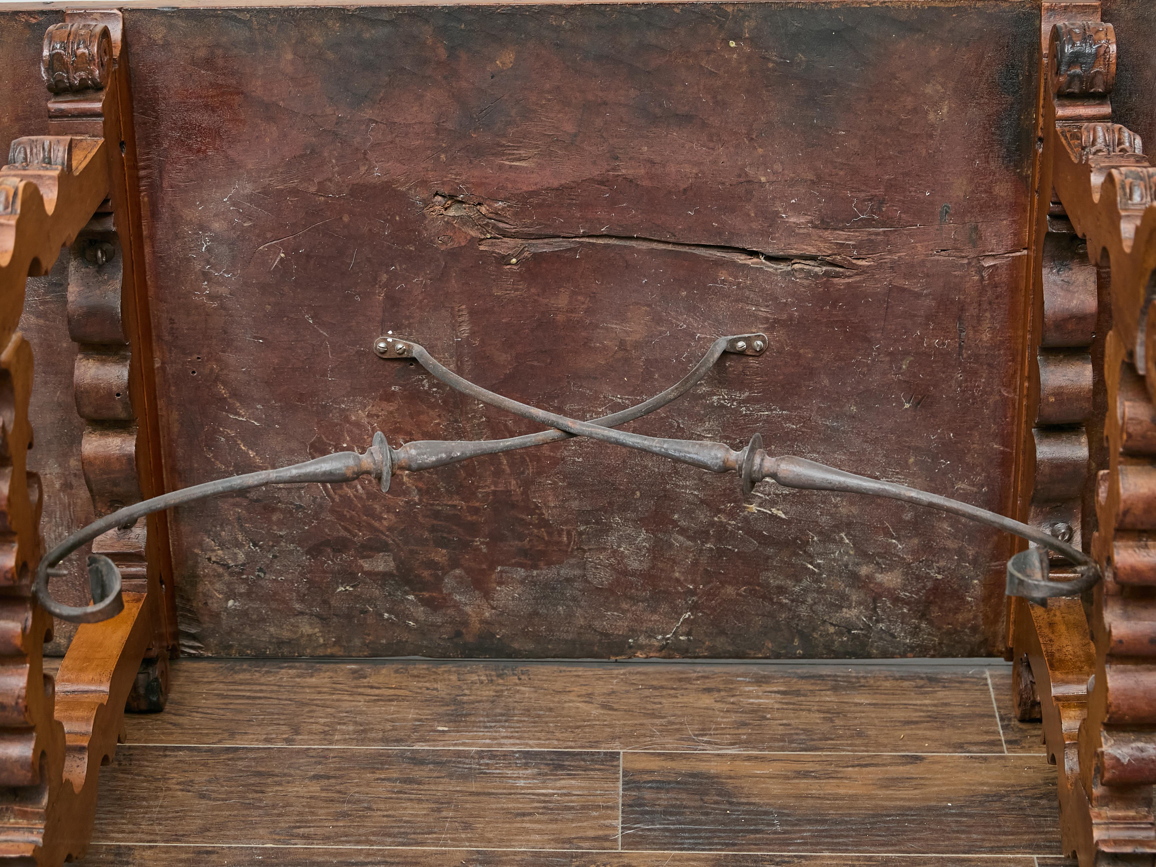 Spanish 18th Century Walnut Fratino Table with Carved Legs and Iron Stretcher For Sale 8