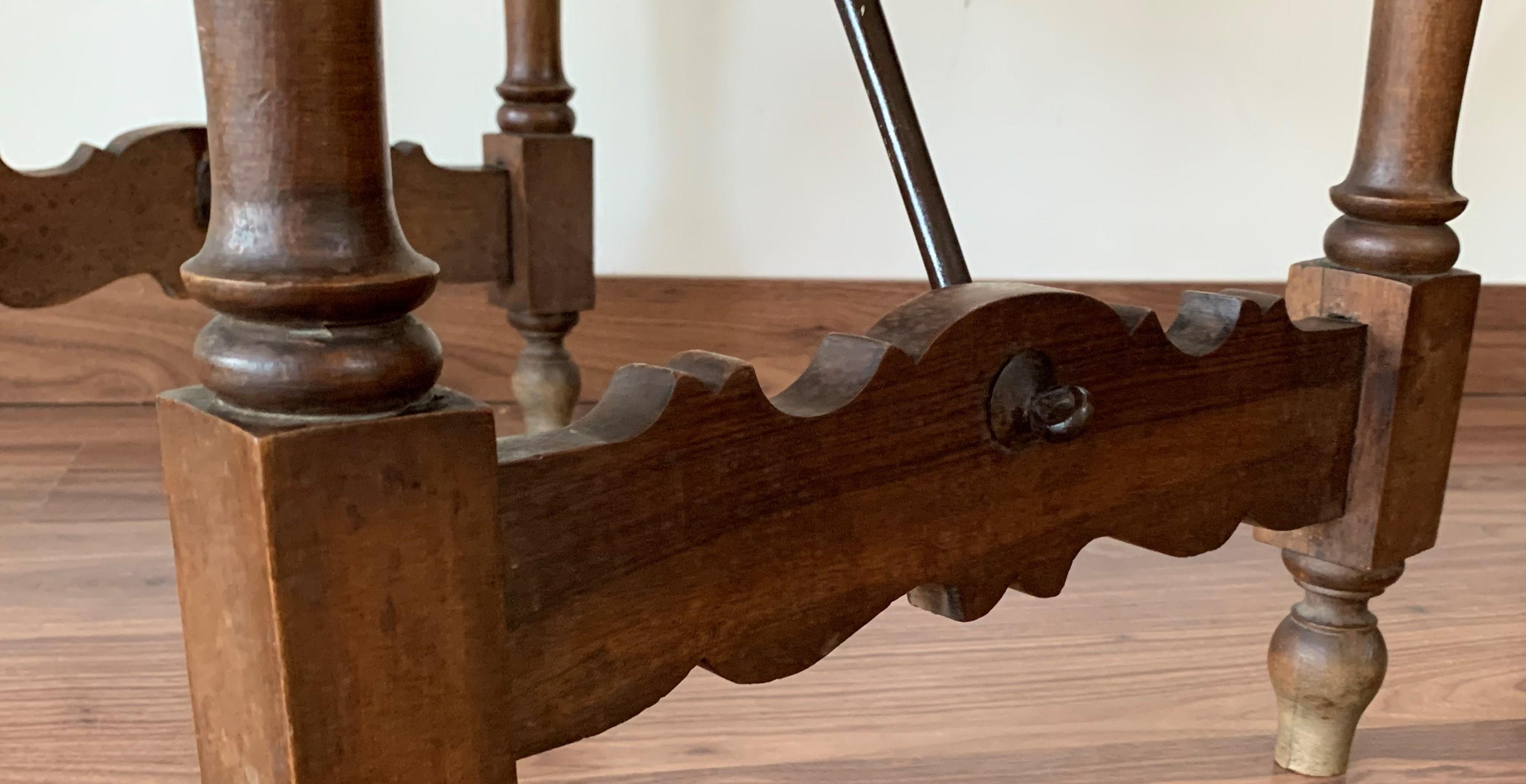 Spanish 1900s Walnut Side Table Single Drawer with Iron Stretcher 6