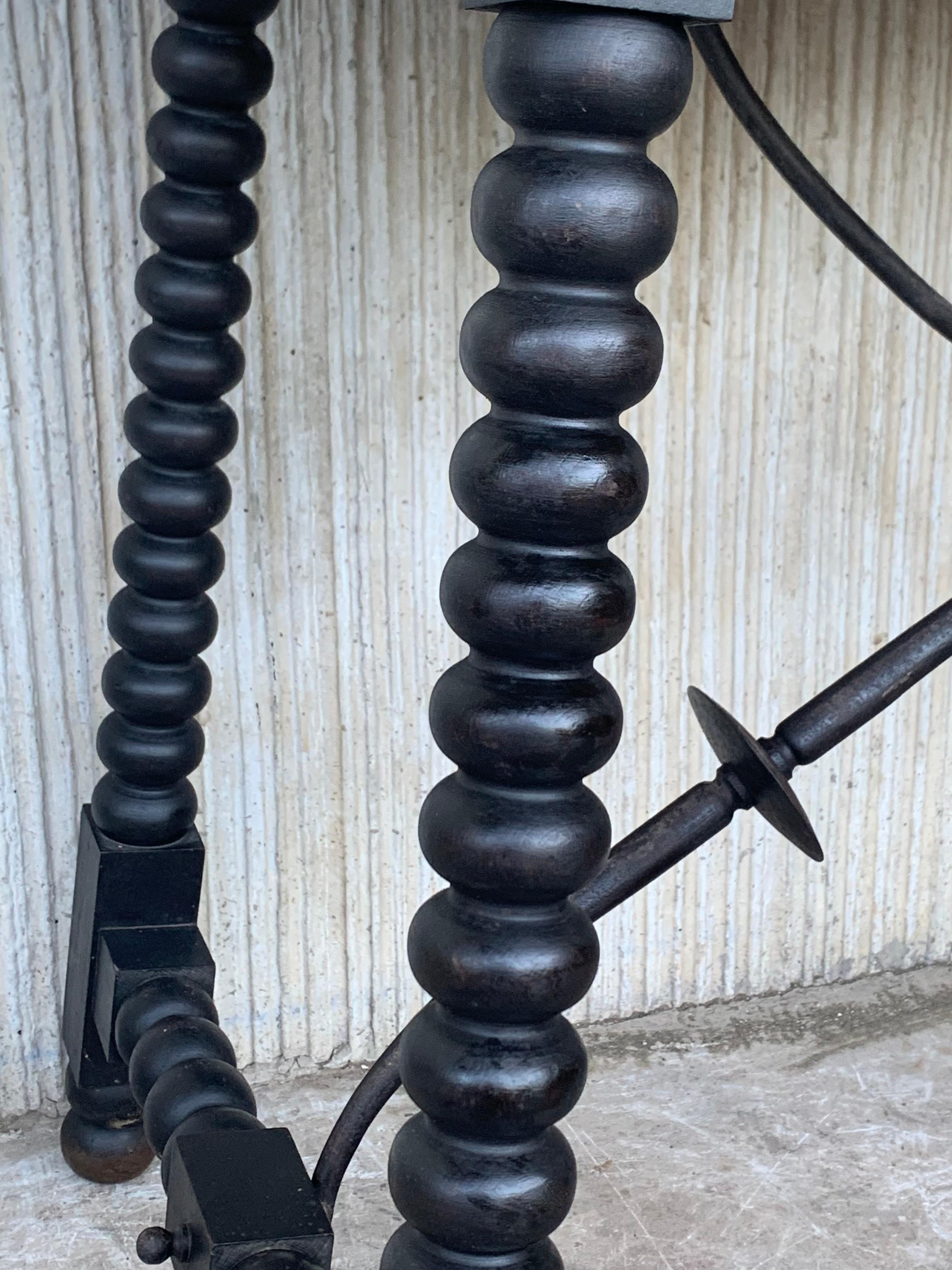 Spanish 1900s Walnut Side Table with Single Drawer and Iron Stretcher For Sale 6