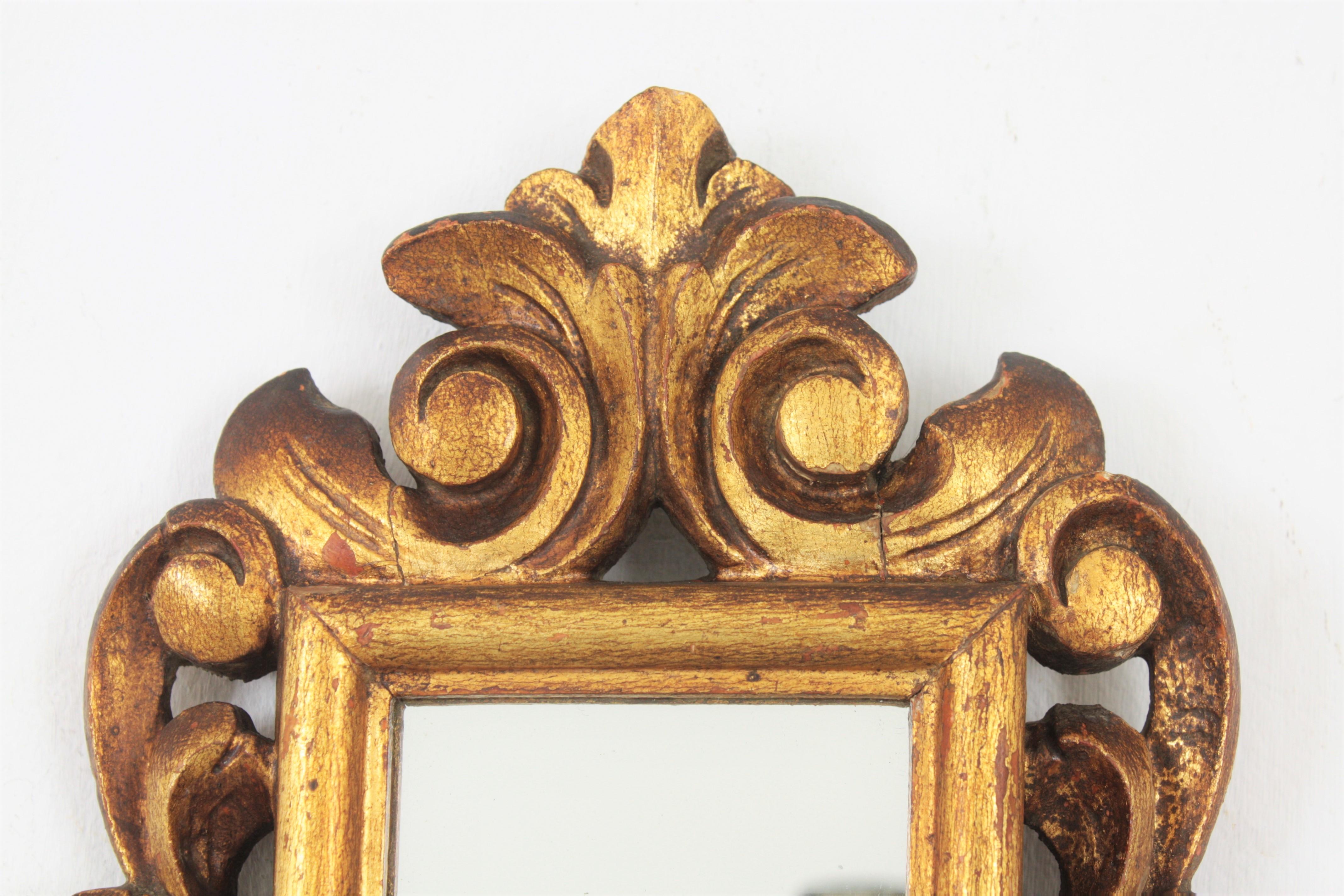 Hand-Carved Spanish 1920s Baroque Style Carved Giltwood Wall Mirror Miniature