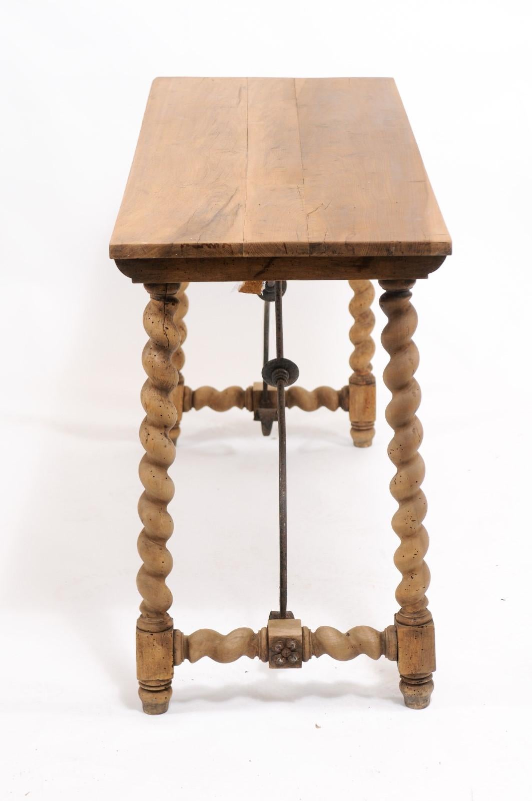Spanish 1920s Baroque Style Oak Console Table with Barley Twist Trestle Base 5
