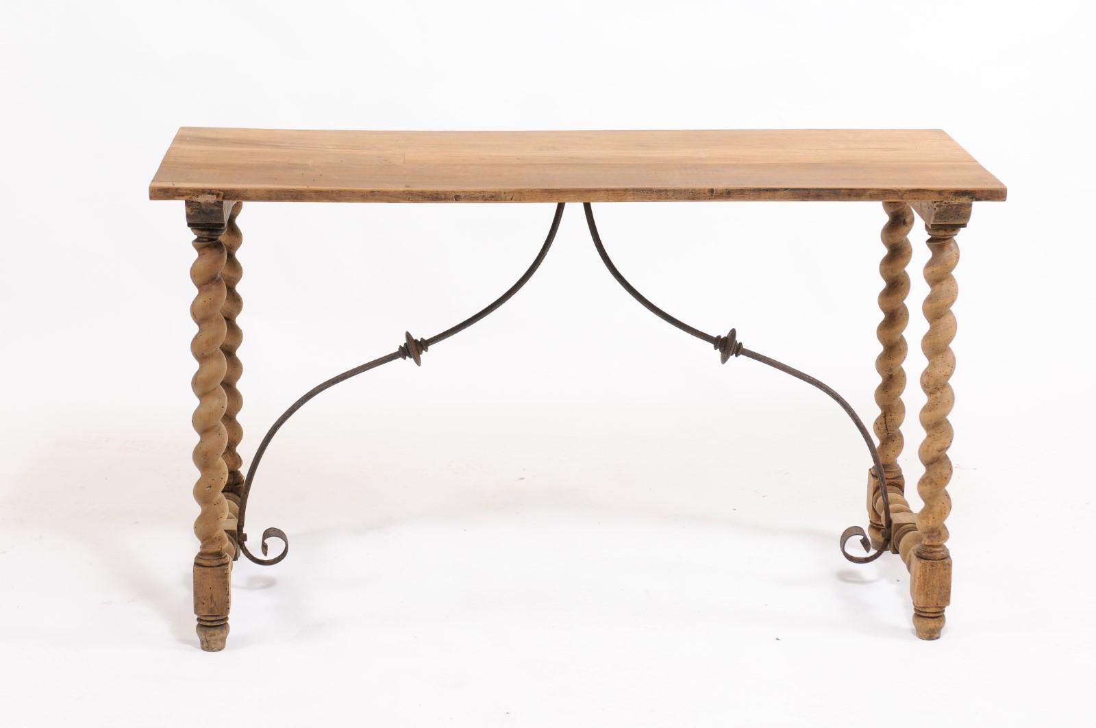 Spanish 1920s Baroque Style Oak Console Table with Barley Twist Trestle Base 6