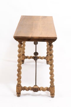 Spanish 1920s Baroque Style Oak Console Table with Barley Twist Trestle Base