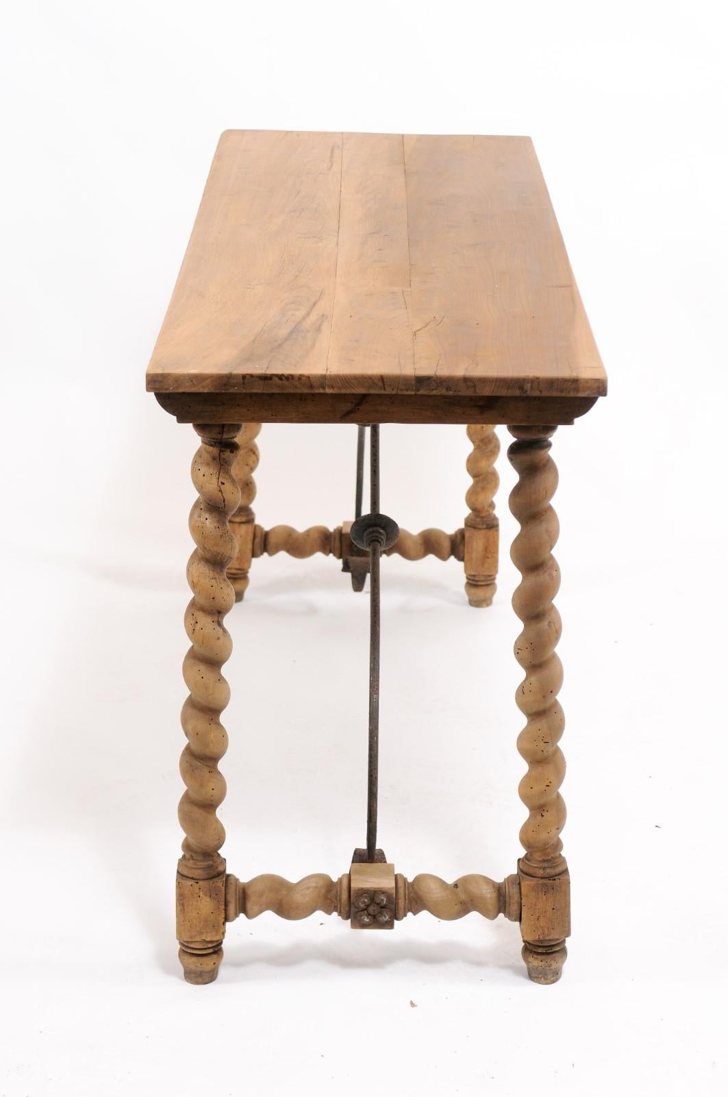 Spanish 1920s Baroque Style Oak Console Table with Barley Twist Trestle Base 2