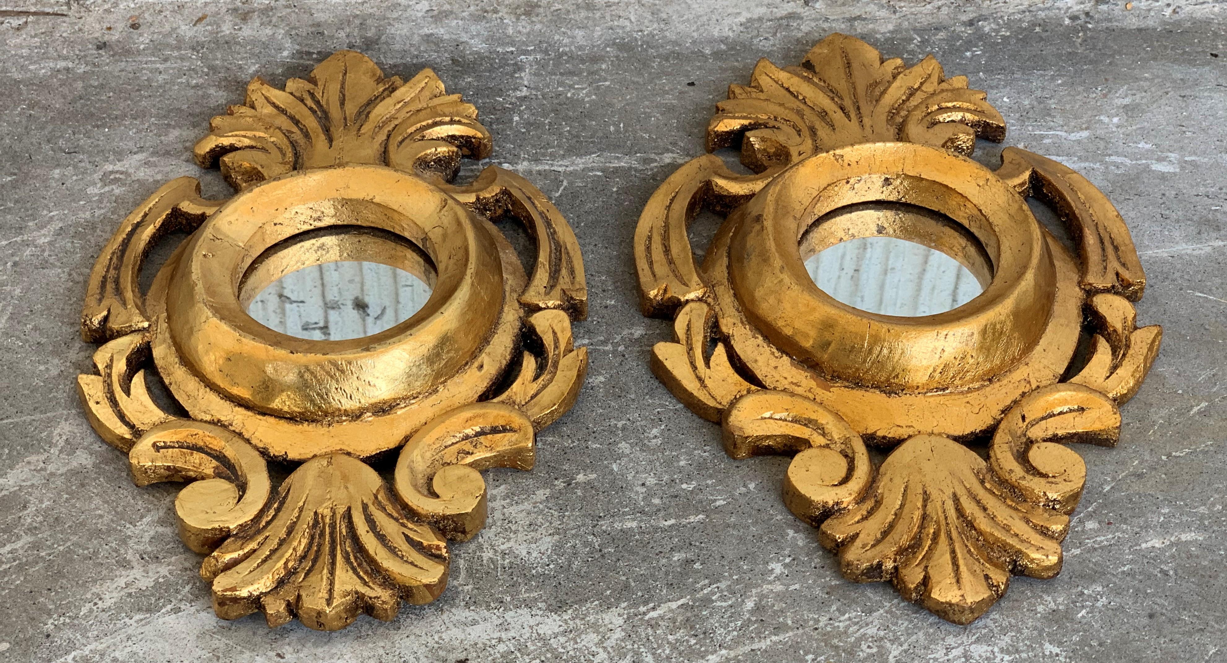 Spanish 1920s Rococo Style Carved Gold Leaf Giltwood Mirrors, a Pair 9