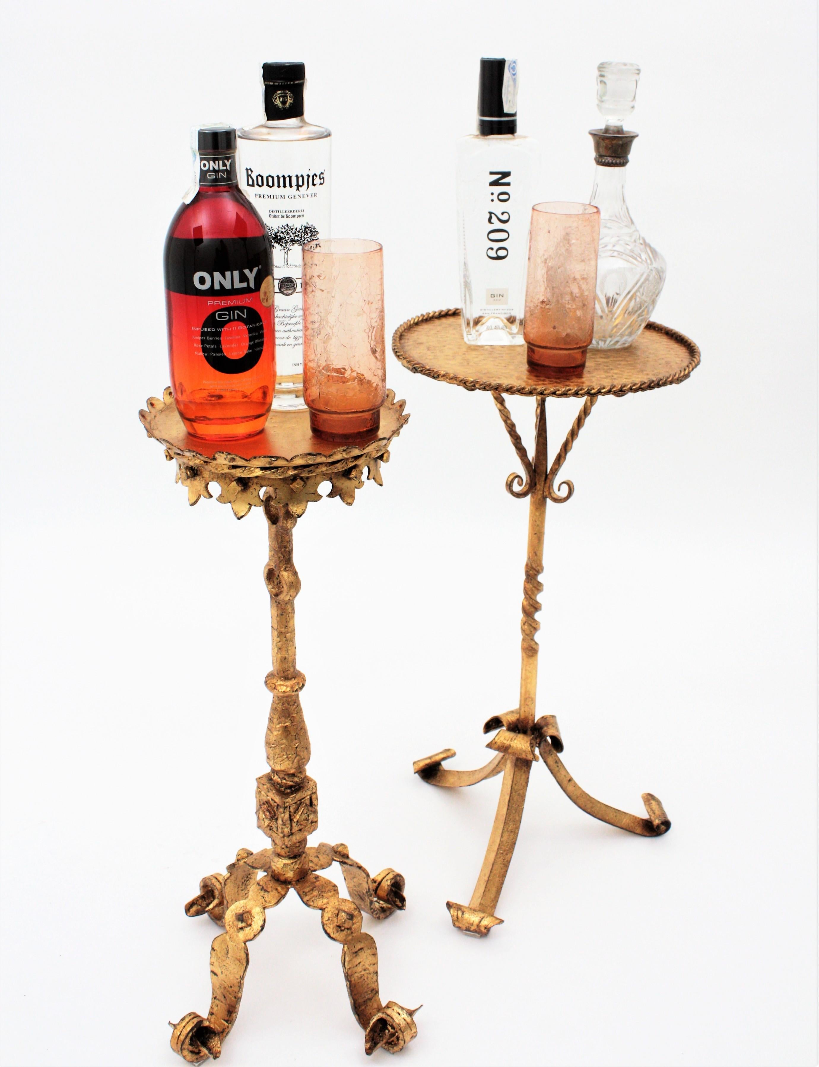 20th Century Wrought Gilt Iron Gueridon Drinks Table with Scroll Base, Gothic Style, Spain