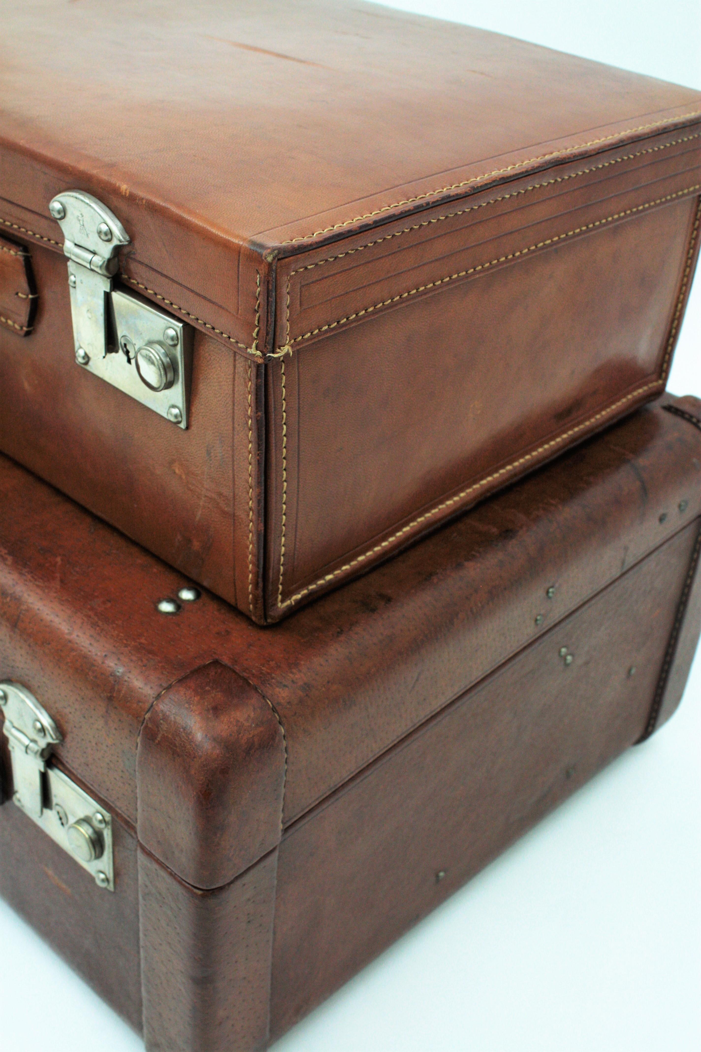 Spanish Leather Suitcases as Side Table For Sale 1