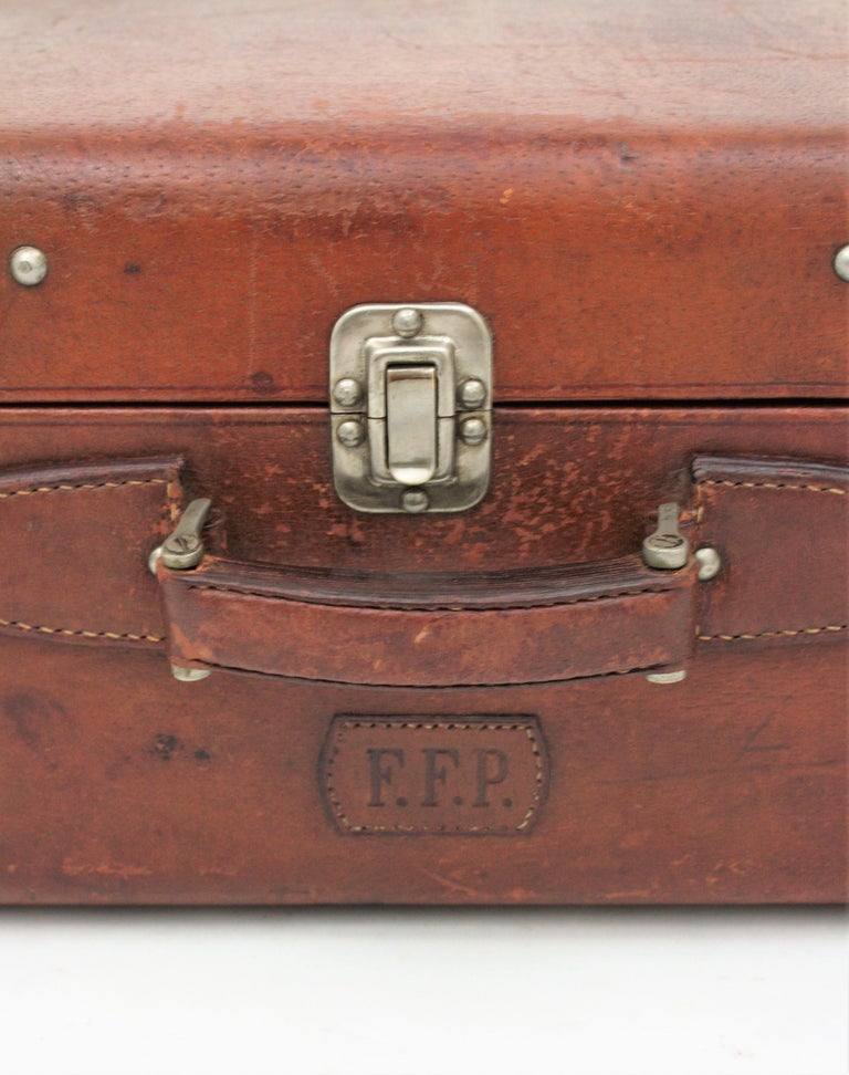 Spanish 1930s Leather Suitcases as Side Table For Sale at 1stDibs