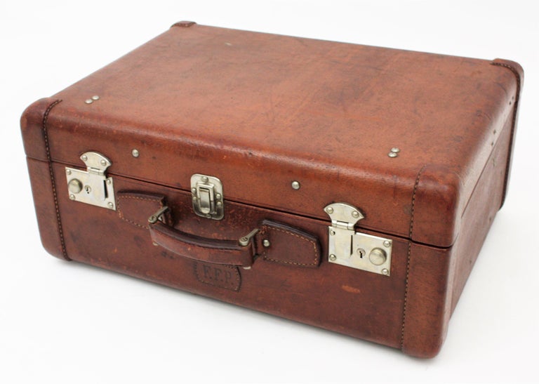 Spanish 1930s Leather Suitcases as Side Table For Sale at 1stDibs