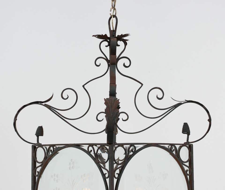 Baroque Spanish 1930s Painted Wrought Iron Lantern For Sale