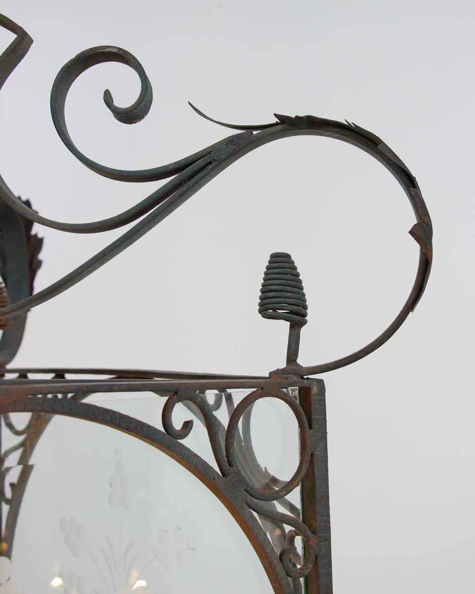 Spanish 1930s Painted Wrought Iron Lantern In Good Condition For Sale In Los Angeles, CA