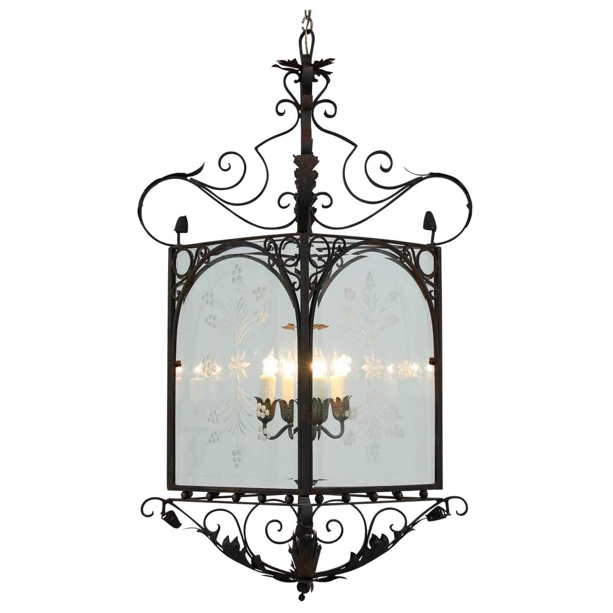 Spanish 1930s Painted Wrought Iron Lantern For Sale