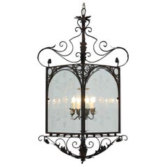 Spanish 1930s Painted Wrought Iron Lantern