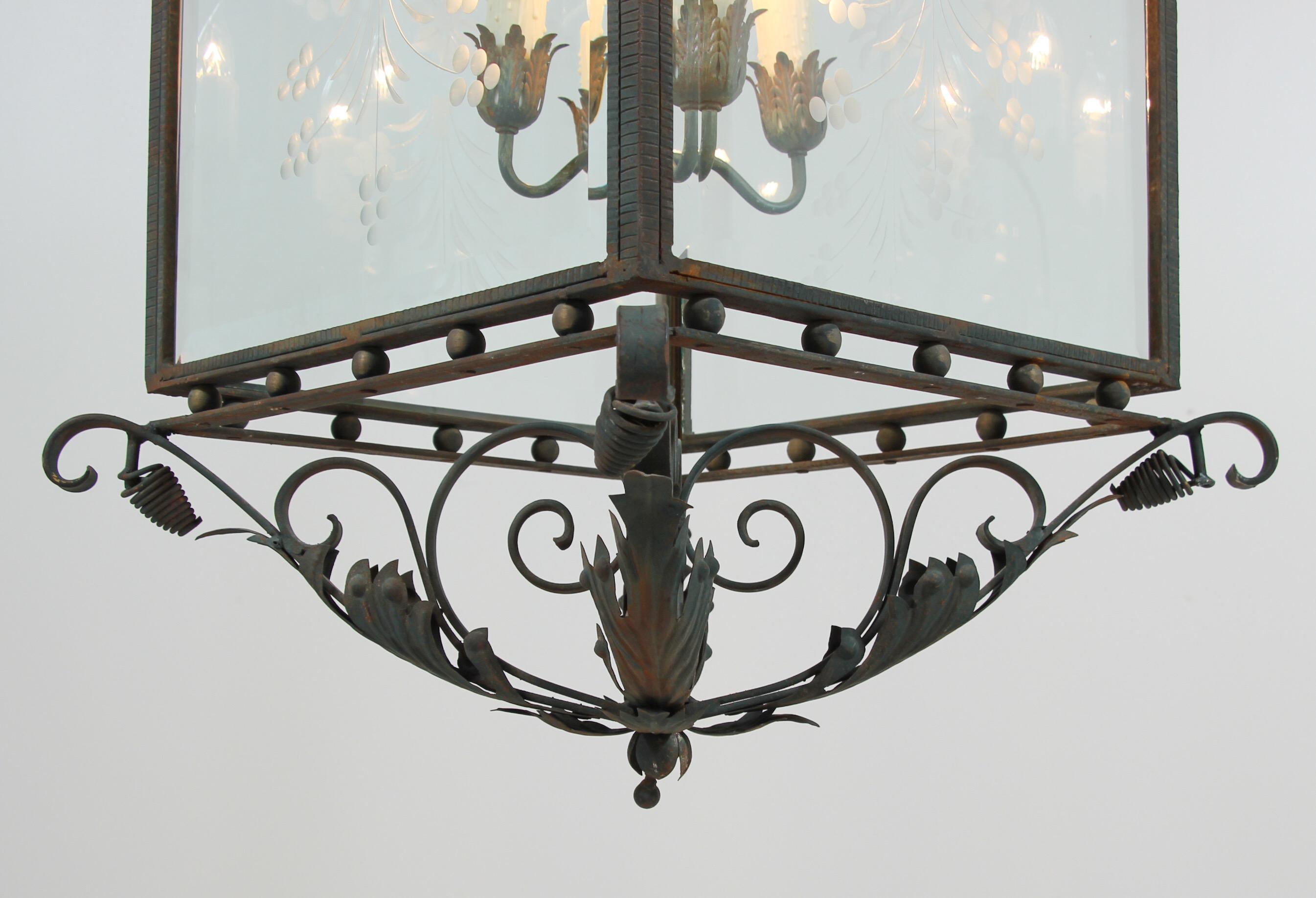 Baroque Spanish 1930s Wrought Iron Lanterns, a Pair