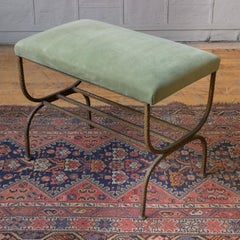 Spanish 1940s Gilt Iron Bench with Sage Green Fabric