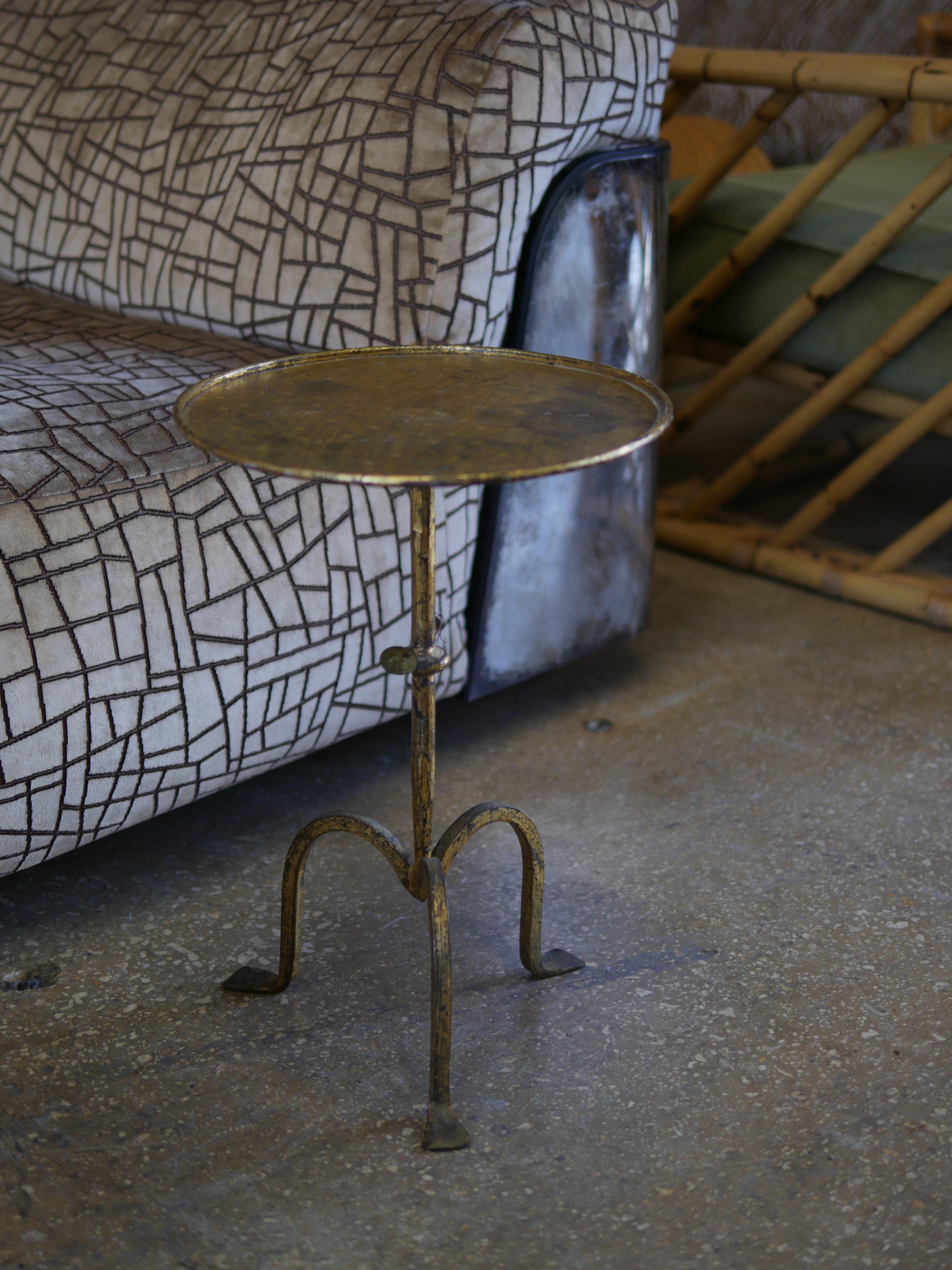 Gothic Spanish 1940s Gilt Side Table / Drinks Table / Martini Table, Wrought Iron For Sale