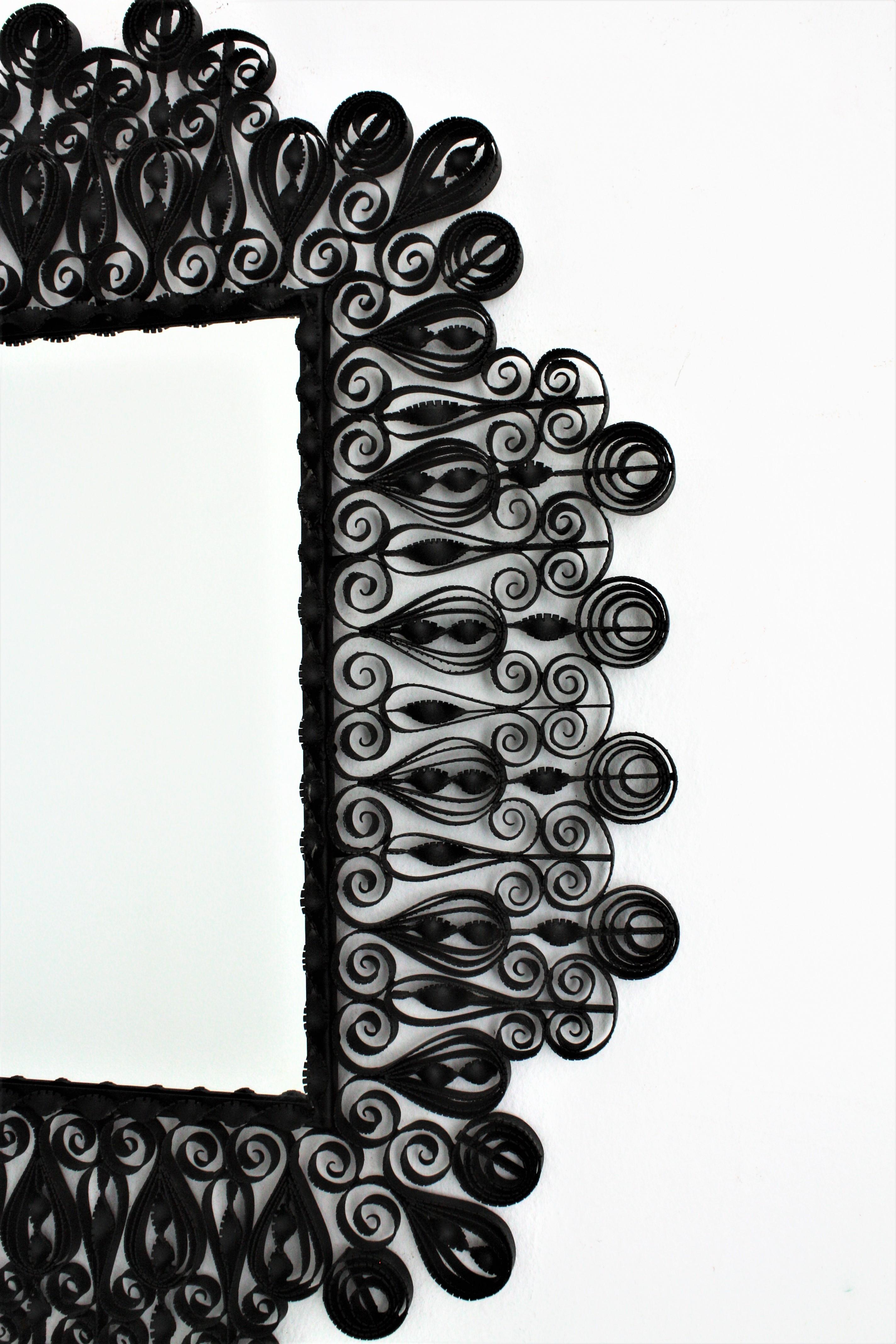 Gothic Revival Wrought Iron Mirror with Scroll and Twisting Frame, Spain, 1940s 1