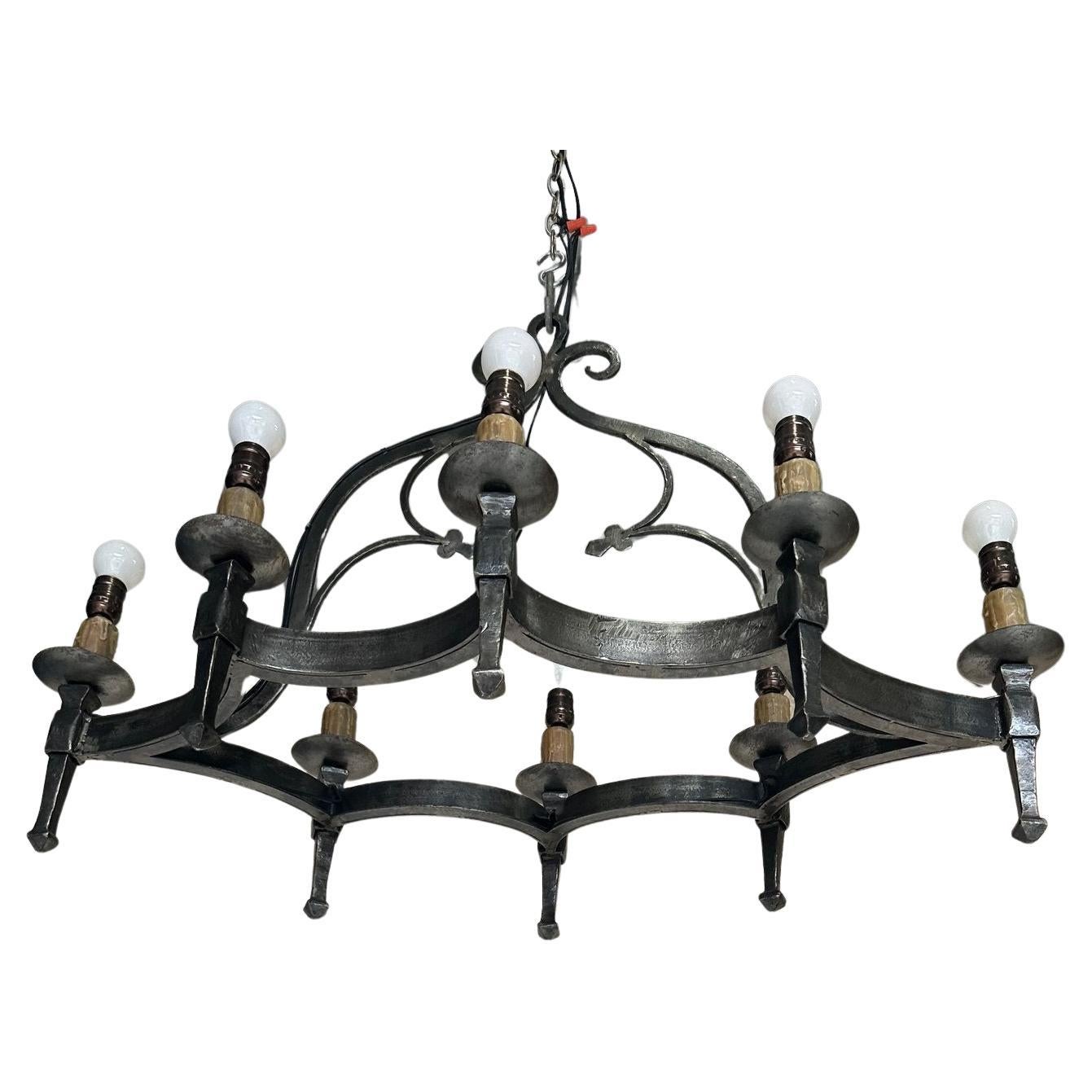 Spanish 1940's Gothic Style Eight Light Chandelier