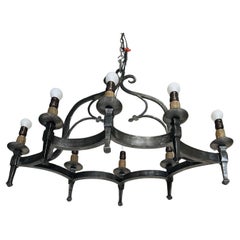 Spanish 1940's Gothic Style Eight Light Chandelier