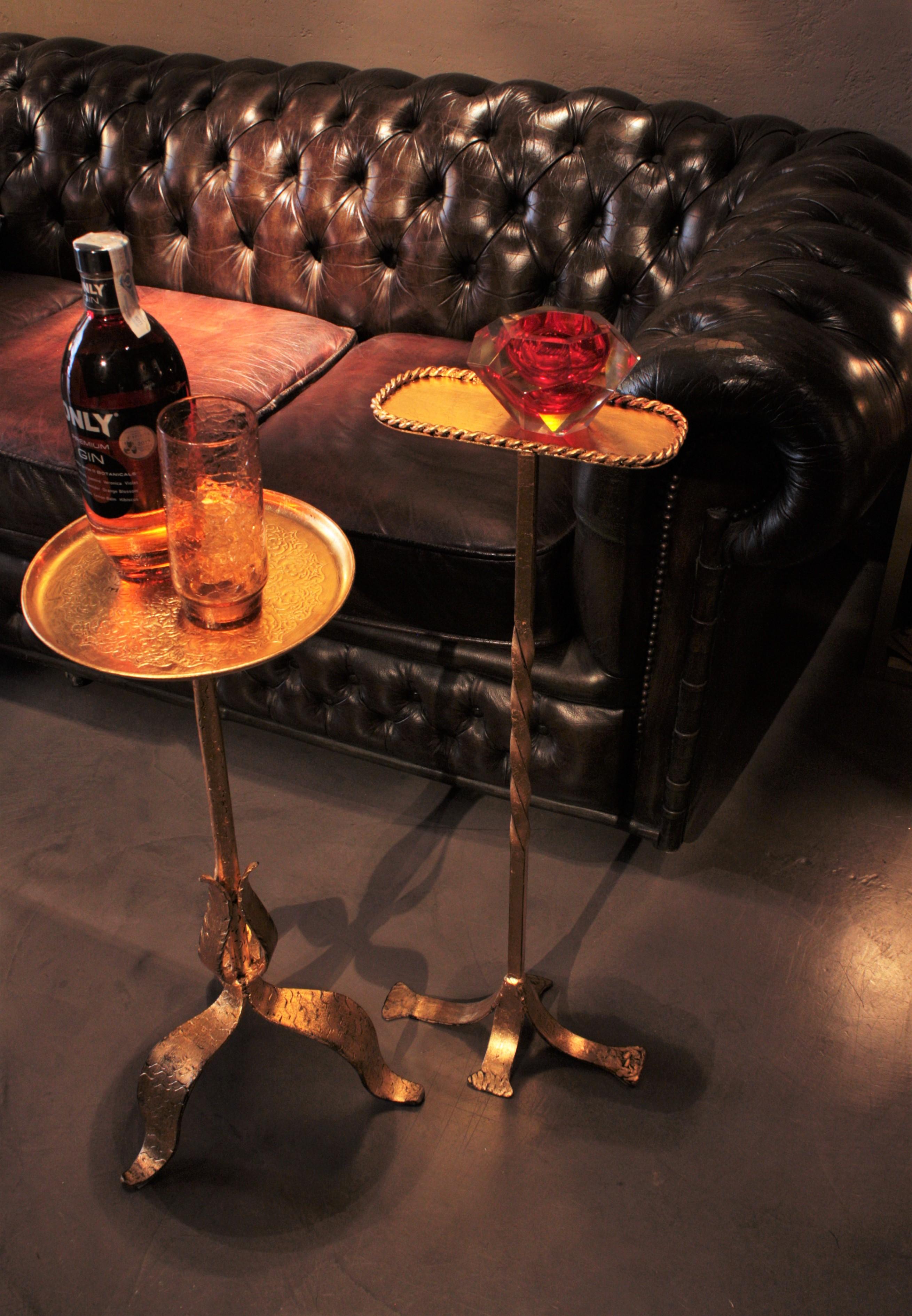 20th Century Spanish 1940s Hand-Hammered Iron Gueridon / Drinks Table with Twisted Base