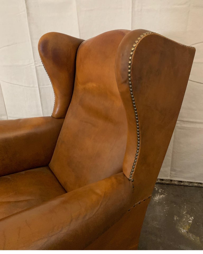 Spanish 1940s Wingback Gliders with Cognac Leather at 1stDibs