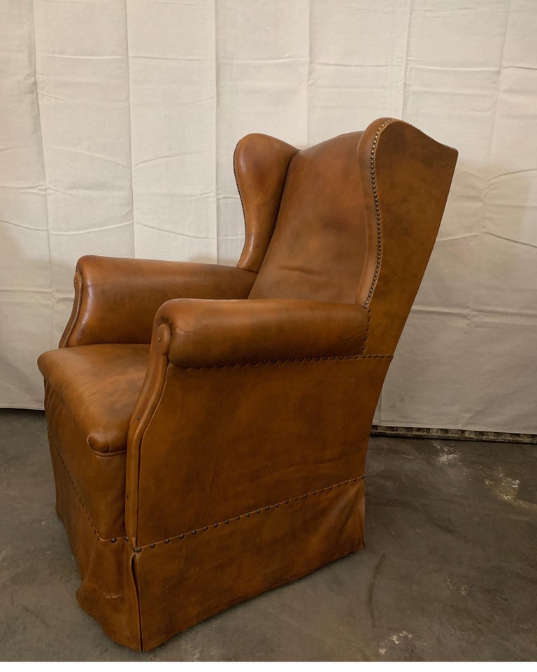 Spanish 1940s Wingback Gliders with Cognac Leather at 1stDibs
