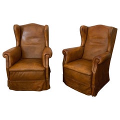 Vintage Spanish 1940s Wingback Gliders with Cognac Leather