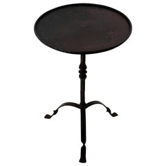 Spanish 1940s Wrought Iron Drinks Table or Pedestal on a Tripod Base